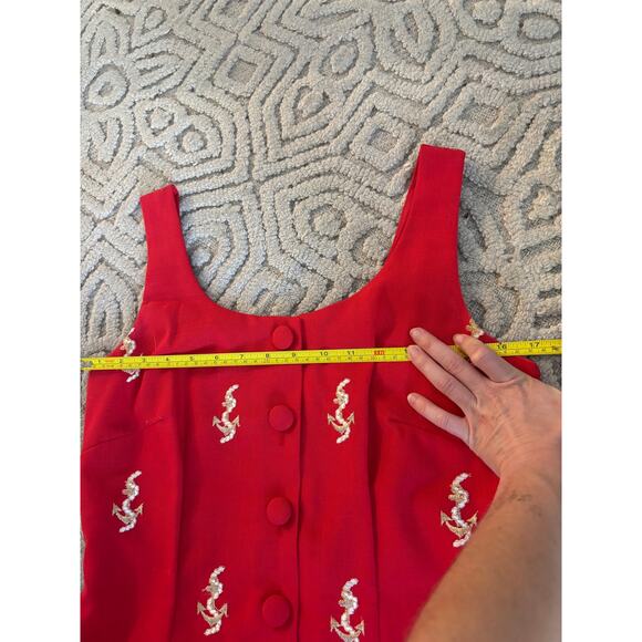 Red sailor dress embroidered gold anchors - Picture 8 of 8